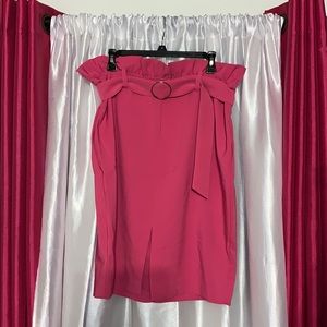 Ruffle Paperbag Waist Belted Pink Skirt